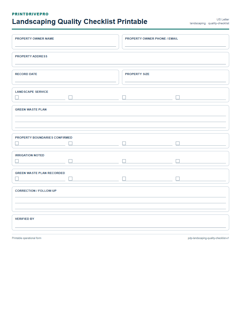 Landscaping Quality Checklist Printable preview